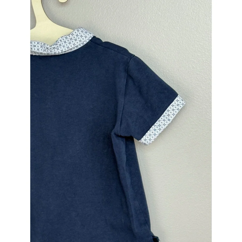 Sarah‎ Louise Girl's Polo Shirt Size 2Y Navy Blue Cotton Blend Geometric Trim
